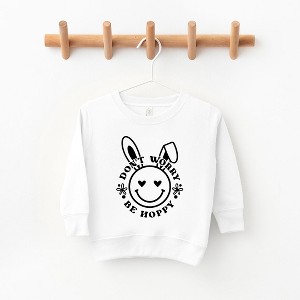 The Juniper Shop Don't Worry Be Hoppy Smiley Bunny Toddler Graphic Sweatshirt - 1 of 2