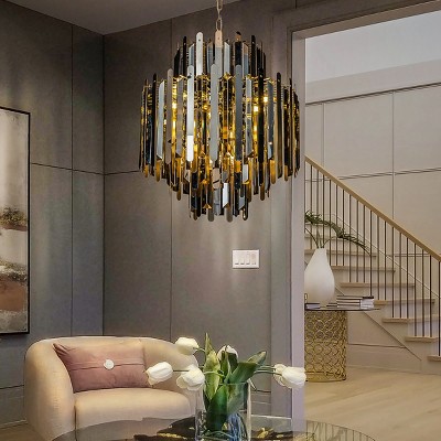 ALOADECOR 9-Light Luxury Soft Gold Stainless Steel Chandelier with Smoke Crystal Accents