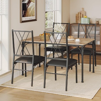 Dining Table Set for 4, Kitchen Table and Chairs for 4 with Upholstered Chairs, 5 Piece Rectangular Kitchen Table Set Burlywood