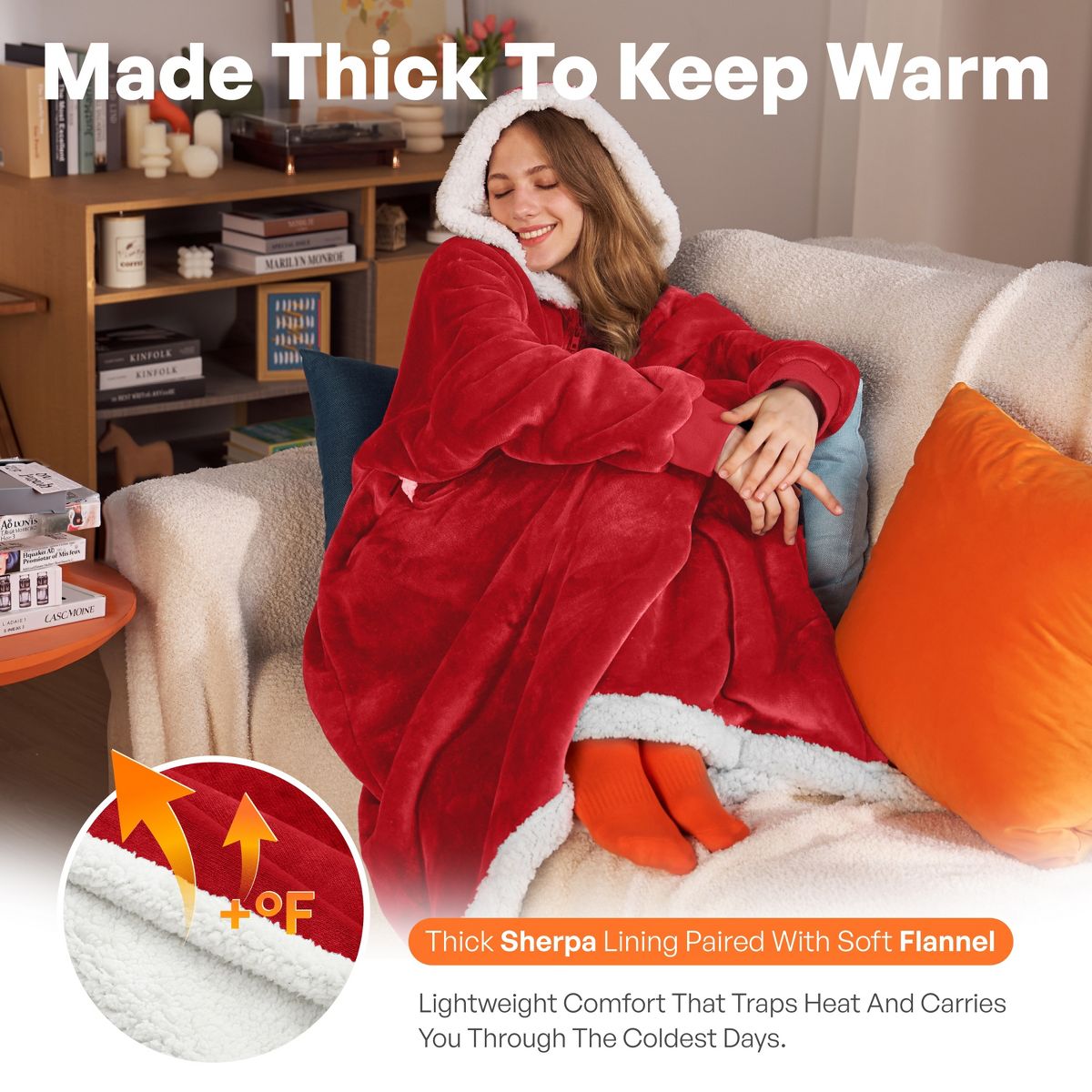 Joyfy Long Wearable Blanket Hoodie for Women Men Gifts for Mom Fleece Hooded Blanket Sweatshirt Cozy Throw with Pocket & Sleeves for Adult Oversize - thumbnail 2