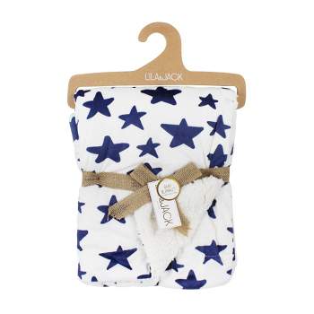Lila and Jack Baby Blanket Navy Star Printed Mink with Natural Faux Shearling Backing Kids' Throw