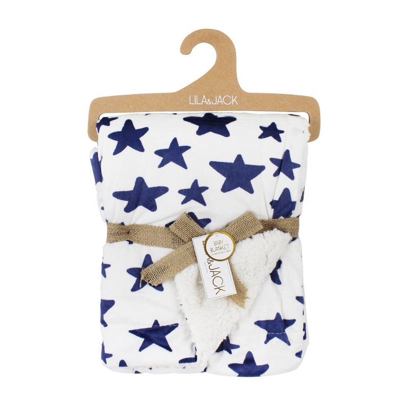 Lila and Jack Baby Blanket Navy Star Printed Mink with Natural Faux Shearling Backing Kids&#39; Throw, 1 of 2