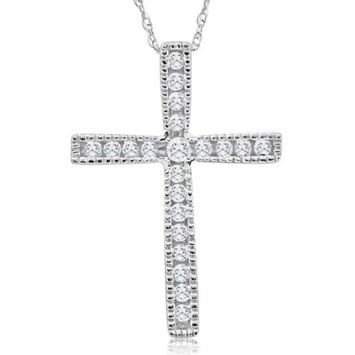 Pompeii3 1/3Ct Round Cut Diamond Cross Pendant 10k White or Yellow Gold Necklace 1" Tall
