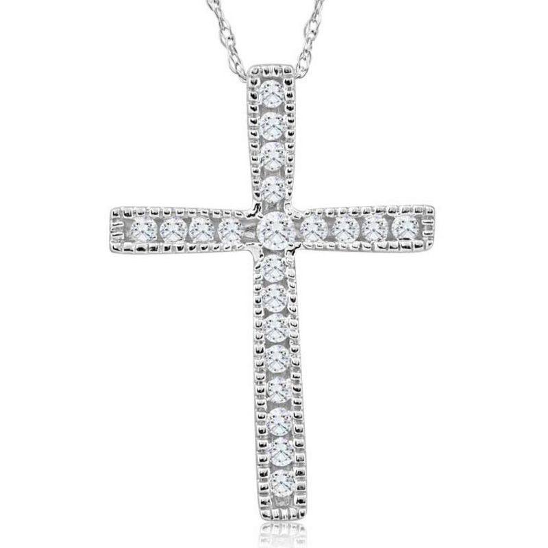 Pompeii3 1/3Ct Round Cut Diamond Cross Pendant 10k White or Yellow Gold Necklace 1" Tall, 1 of 3