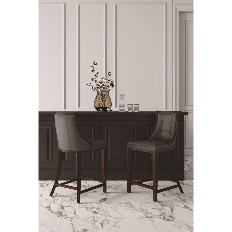 Set of 2 Fifth Avenue Upholstered Beech Wood Faux Leather Counter Height Barstools - Manhattan Comfort, 3 of 12