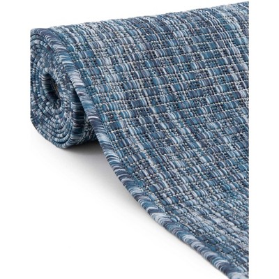 Navy Blue Square Synthetic Outdoor Flatweave Rug