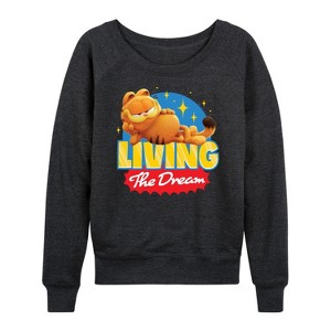 Women's - Garfield - Living The Dream Lightweight French Terry Wide Neck Long Sleeve Graphic Shirt - 1 of 4