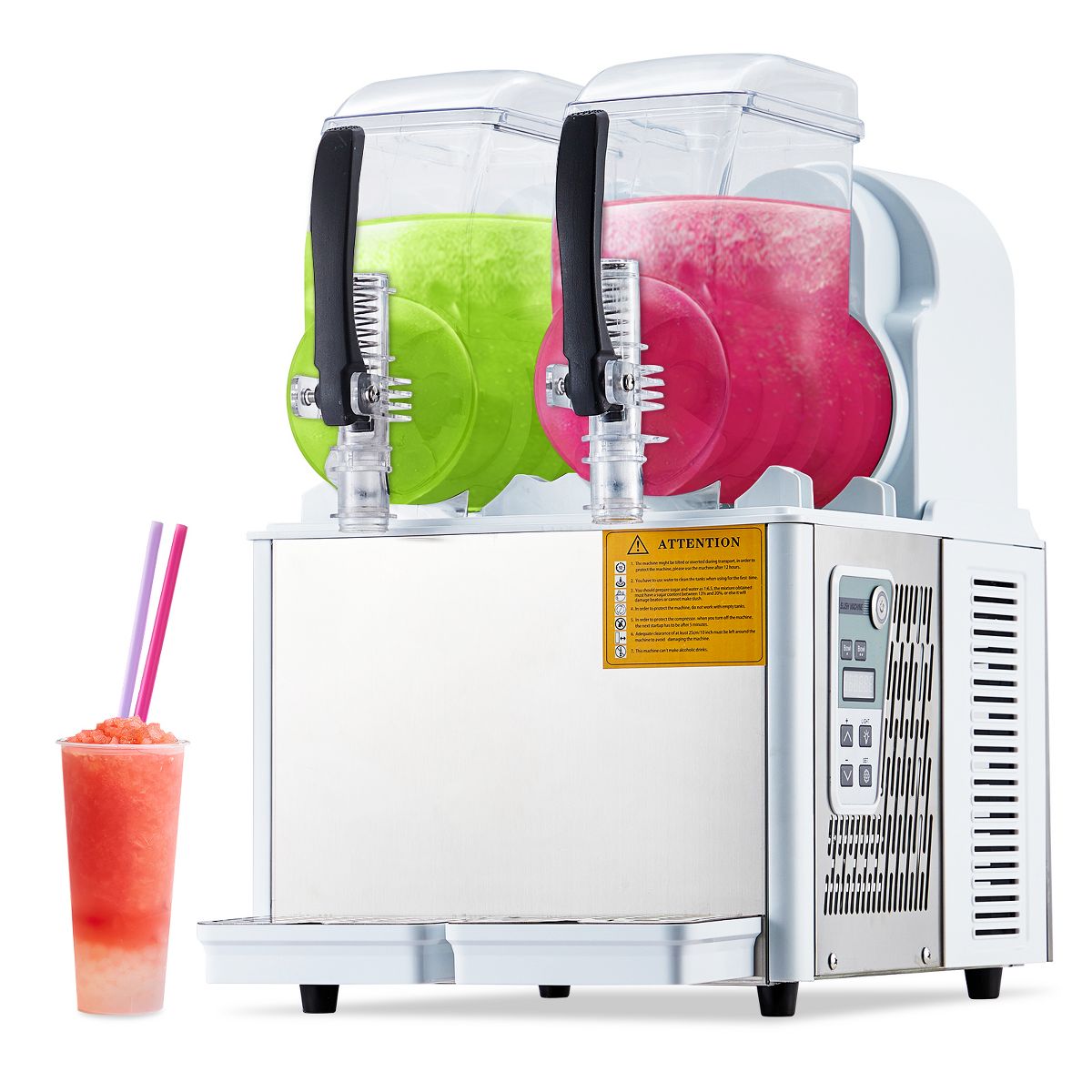 High-Capacity Dual-Tank Frozen Drink Maker, Self-Cleaning Stainless Steel Slushie Machine for Cafes Bars Restaurants - thumbnail 10