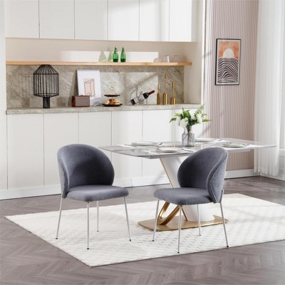 SKRAN Set of 2 Iron Base Dining Chairs,Lamb Wool fabric Chair with Adjustable foot pads- Multi-Scene Use for Dining/Living/Study Rooms