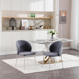 SKRAN Set of 2 Iron Base Dining Chairs,Lamb Wool fabric Chair with Adjustable foot pads- Multi-Scene Use for Dining/Living/Study Rooms - 1 of 4