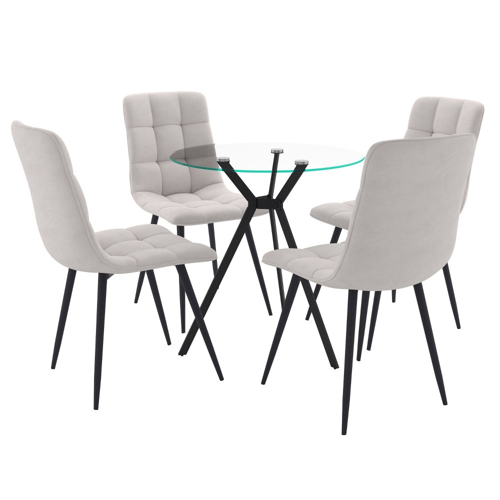 Photos - Dining Table CorLiving 5pcs Lennox Glass Top Dining Set with Chairs Gray  