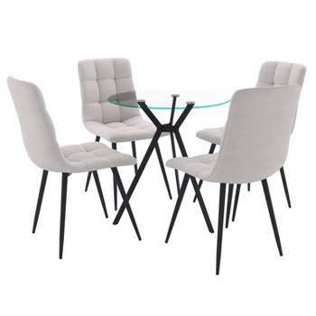 5pcs Lennox Glass Top Dining Set with Chairs - CorLiving