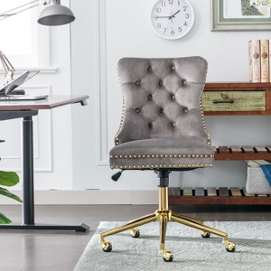 APRILSOUL Velvet Upholstered Tufted Button Home Office Chair with Golden Metal Base,Adjustable Desk Chair Swivel Office Chair - 1 of 4