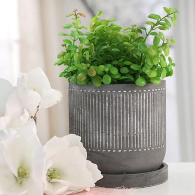 VisioGear Line Pattern Planter with Saucer, Plant Pots for Living Room, Bedroom, Gray, 5.75"*5.75"*5.5"