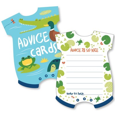 Big Dot of Happiness Pond Pals - Baby Bodysuit Wish Card Frog, Alligator, Turtle, & Duck Baby Shower Activities - Shaped Advice Cards Game - Set of 20