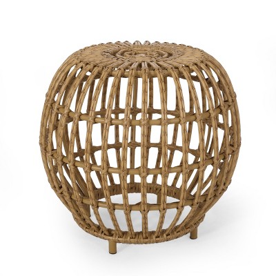 GDFStudio Whitetail Outdoor Boho Wicker Side Table, Light Brown