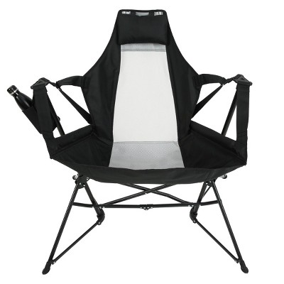 Folding Portable Rocking Chair, Adjustable Back Swinging Chair With Pillow Cup Holder, Recliner With Carry Bag For Outdoor-Cuddlewood