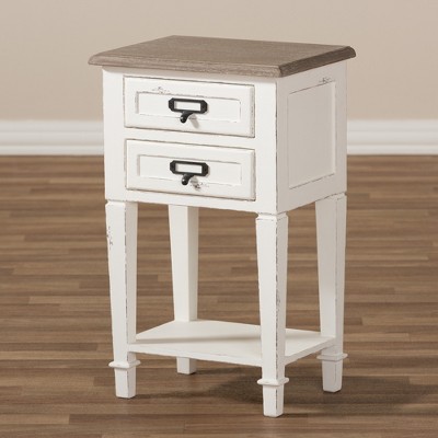 Dauphine Provincial Style 2-Drawer Nightstand in Distressed White and Oak
