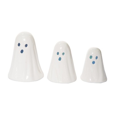 Transpac Light Up Dolomite Ghost Set of 3 - Halloween Decorative Objects for Spooky Home Decor