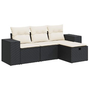 vidaXL Garden Sofa Set Black and Cream White PE Rattan, Powder-Coated Steel - 1 of 4
