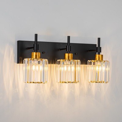 LLHZSY 3/4/5 Light Modern Dimmable Crystal Bathroom Vanity Light Wall Sconces with Crystal Shades - Black and Gold/Chrome