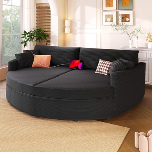 Corduroy Upholstered Double Chaise Lounge Sofa, Oversized Chaise Lounge Sofa with USB Ports for Living Room, Modern Chaise Lounge Sofa-Koiai - 1 of 4