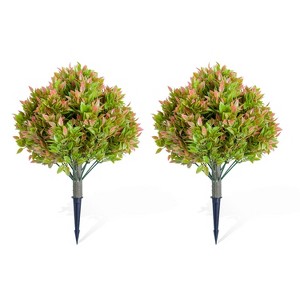 Artificial Topiary Ball Tree Set of 2 with Metal Ground Spike, UV Resistant Faux Shrub for Indoor Outdoor Garden Patio Decor - 1 of 4