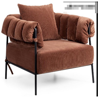 KERDOM 28.2" Corduroy Fabric Modern Accent Chair with Pillow, Brown