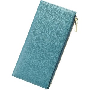 Wikineon Slim Wallet for Women Rfid Blocking Credit Card Holder with Zip Pocket Bifold Vegan Pebble Leather Blue - 1 of 4