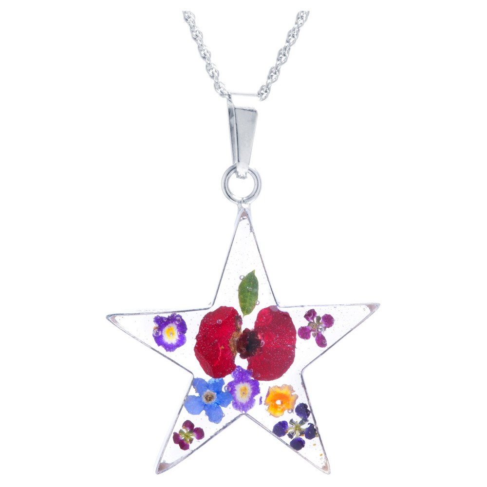 Photos - Pendant / Choker Necklace Women's Sterling Silver Pressed Flowers Star Pendant Necklace (18")