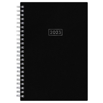 2023 Planner Weekly/Monthly 5"x8" Faux Leather Solid Black - Blue Sky