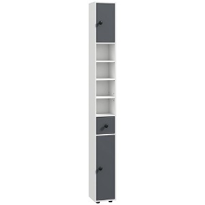 Aghana Digitals Slim White Bathroom Storage Tower with 3-Tier Shelving, Drawer & Adjustable Shelves - 1 of 4