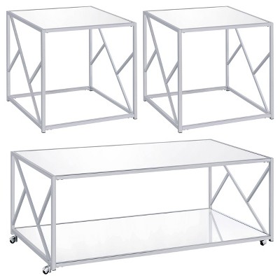 3pc Provins Coffee Table Set with Mirrored Top and Shelf Chrome - Coaster