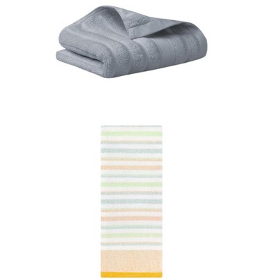 REGALWOVEN Striped Pattern Decorative Cotton Bathroom Hand Towels 14" x 30"/13" x 27" 2 Pcs