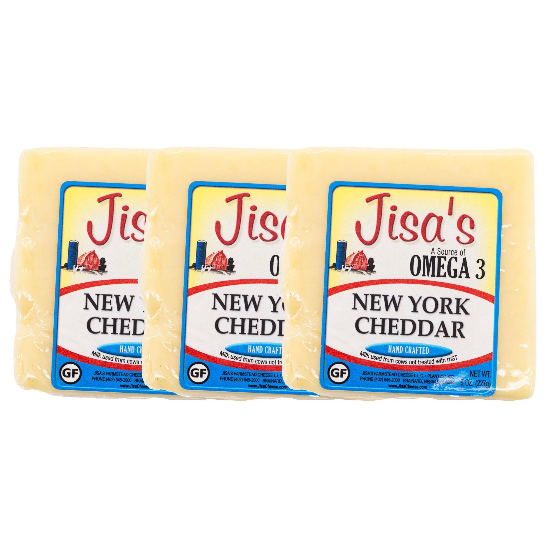 Jisa's Farmstead Cheese 8 oz New York Cheddar Block - Pack of 3