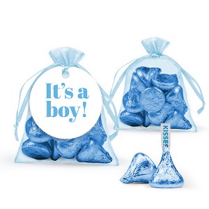 12ct It's a Boy Candy Baby Shower Party Favors Organza Bags with Milk Chocolate Kisses (12 Pack) - 1 of 1