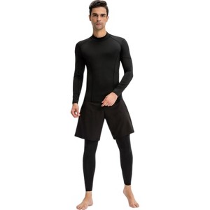 Anna-Kaci Active Men's Long Sleeve Compression Shirt with Contrast Stitching and Athletic Fit - 1 of 4