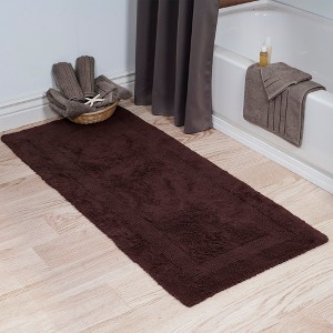 Cotton Bath Mat- Plush 100 Percent Cotton 24x60 Long Bathroom Runner- Reversible, Soft, Absorbent, Rug by Hastings Home (Chocolate) - 1 of 4