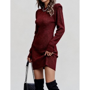 Sweater Dresses for Women Casual Long Sleeve Crew Neck Bodycon Ribbed Knit Mini Dress - 1 of 4