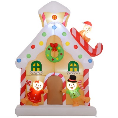Outsunny 7FT Christmas Inflatable Gingerbread House, Huge Blow Up Christmas Decoration with Built-in LED Lights for Indoor, Outdoor, Yard, Party