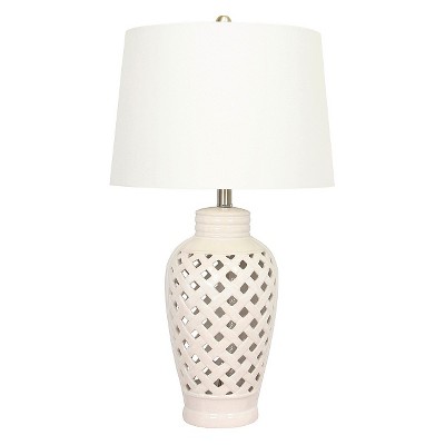 Ceramic Table Lamp with Lattice Design - White (26")