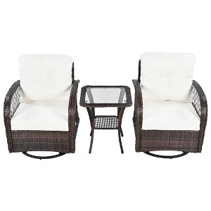 Cesicia 3-piece Outdoor Chair Set with Soft Cushions, Rattan Seating Group with Swiveling Chairs and Tea Table for Garden, Patio, or Balcony - 1 of 4