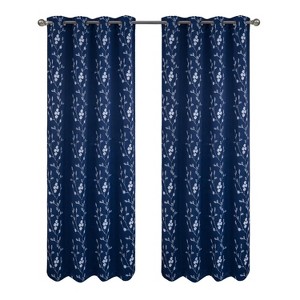 RT Designer Collection Lilian 2 Pack Embroidered Blackout Luxurious Decorative Grommet Curtain Panel 36" x 84" Navy - 1 of 4