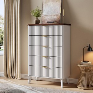 Fluted Dresser for Bedroom with 5 Deep Drawers, 47.2" Tall Chest of Drawers, Curved Profile Design - 1 of 4
