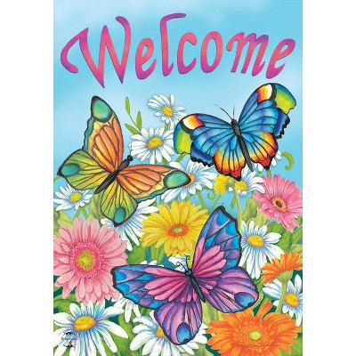 Spring Butterflies Welcome House Flag Floral 28