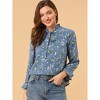 Allegra K Women's Ruffle Collar 3/4 Sleeve Tie Neck Chiffon Floral Blouse - 2 of 4