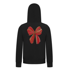 Everyday Kids Christmas Collection Festive Red & Gold Bow Girls Zip Up Hoodie – Holiday Sweatshirt - Black - 1 of 2