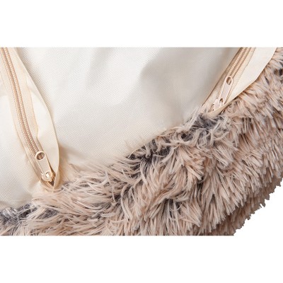 Small Taupe Faux Fur Orthopedic Donut Pet Bed