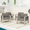GDFStudio Cape Coral Outdoor Aluminum Club Chairs with Cushions (Set of 4), Khaki/Silver - 2 of 4