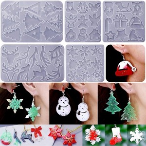 JDICTION 5 Pack Resin Earring Molds - Christmas Silicone Jewelry Pendant Molds (Tree, Snowflake, Snowman, Elk) for DIY Ornaments & Gifts - 1 of 4